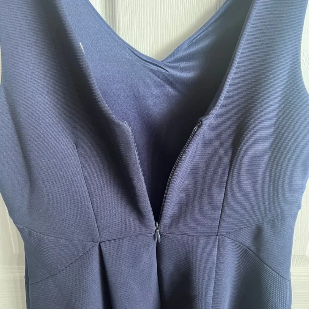 Monteau Los Angeles‎ Navy Blue Ribbed V-Neck Skater Dress Sleeveless Medium